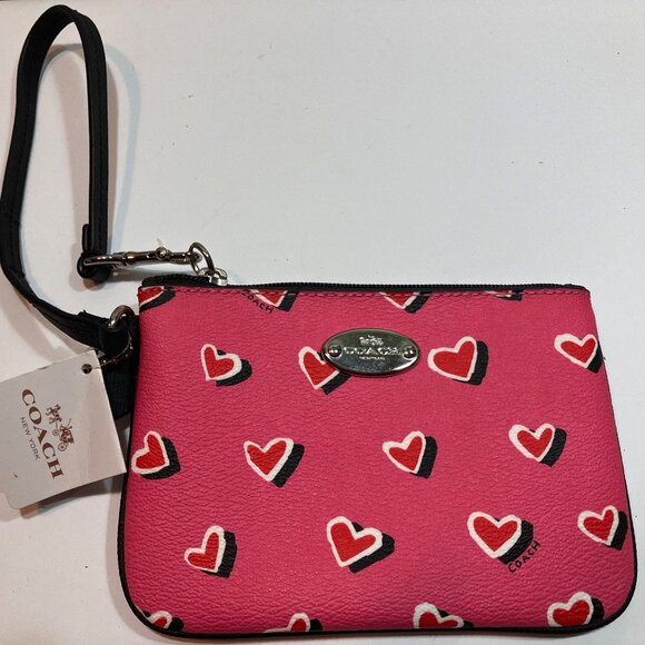 Coach Heart Print Leather Small Wristlet - Picture 1 of 3